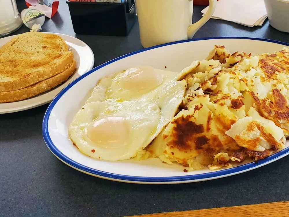 Eggs Basted Hash Browns Rye Toast